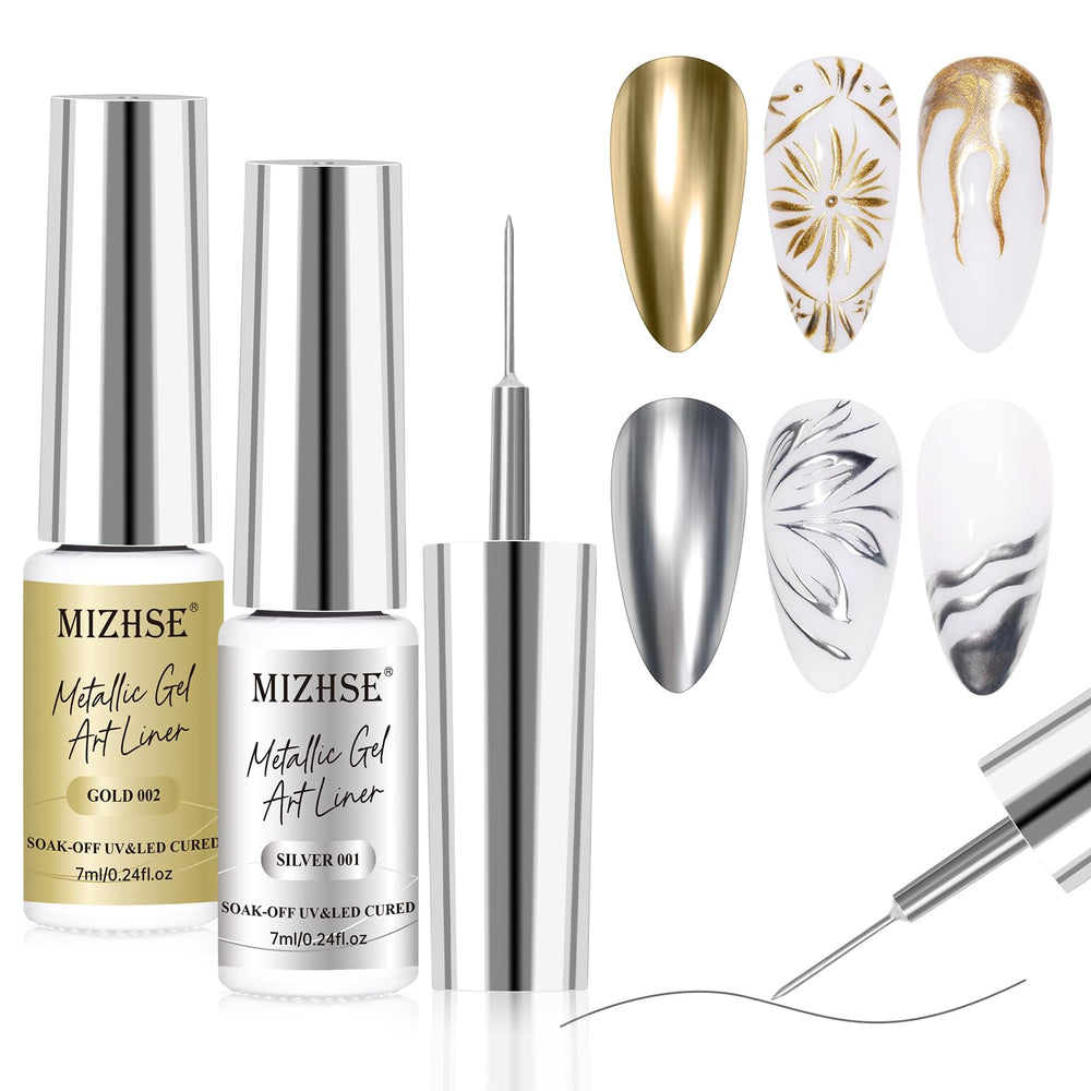 MIZHSE Gel liner métallique or-argent : finition miroir pour ongles
