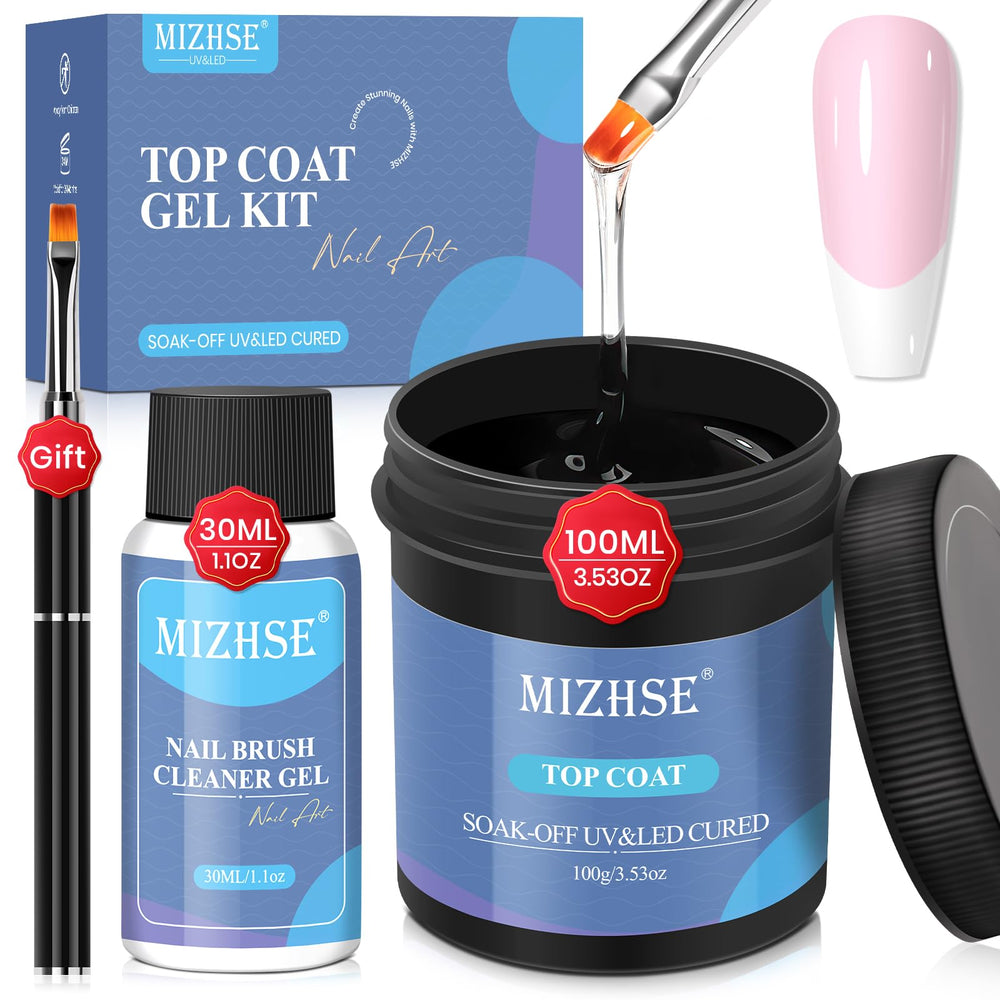 Vernis gel MIZHSE finition brillante 100 ml en bouteille, brillance durable.