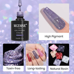 Vernis gel MIZHSE Glitter rose paillettes pour des ongles glamour et festifs.