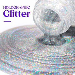 MIZHSE vernis holographique argent échantillon sur ongles, reflets arc‑en‑ciel