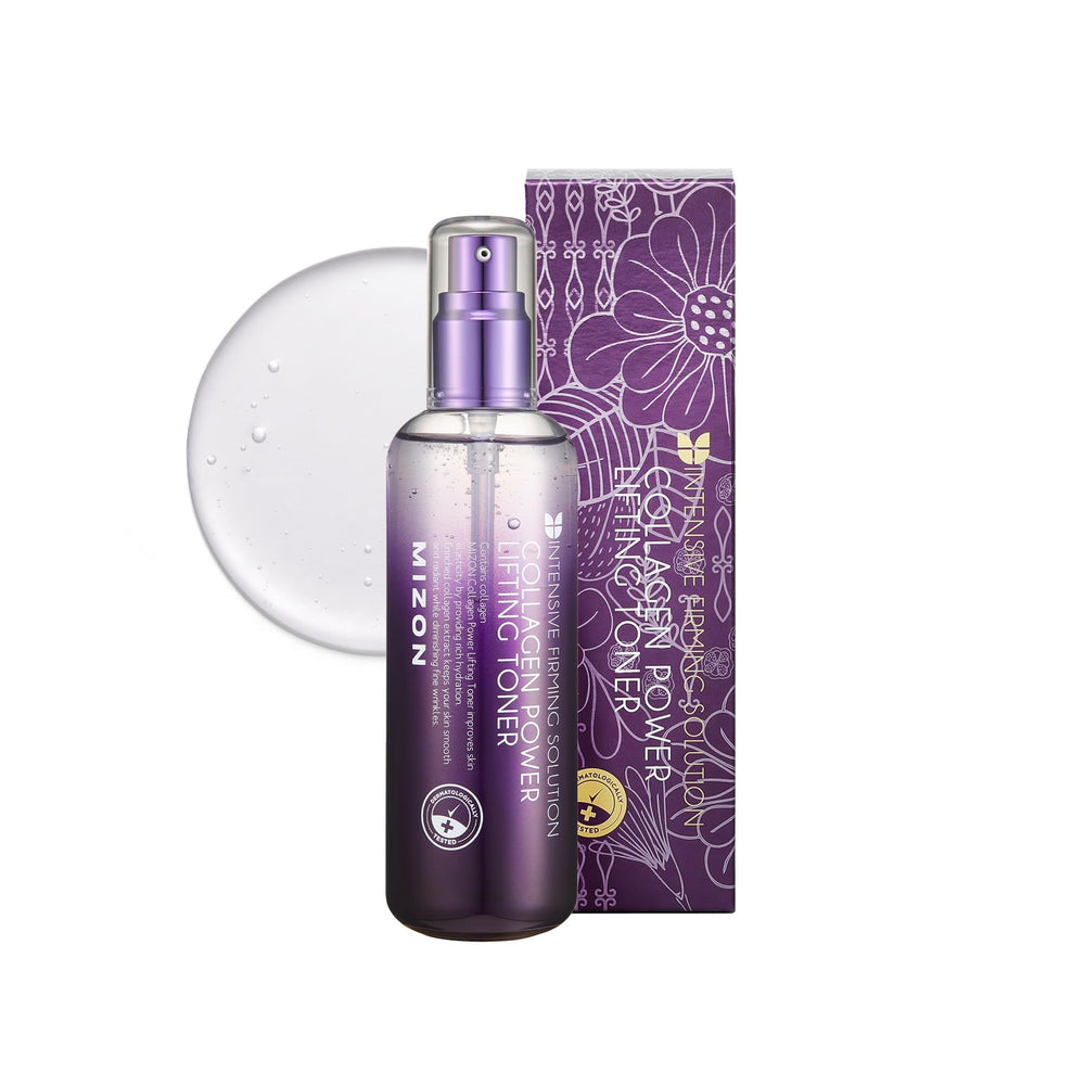 MIZON Collagen Power Lifting Toner – Bouteille 120 ml, hydratation légère et pratique.