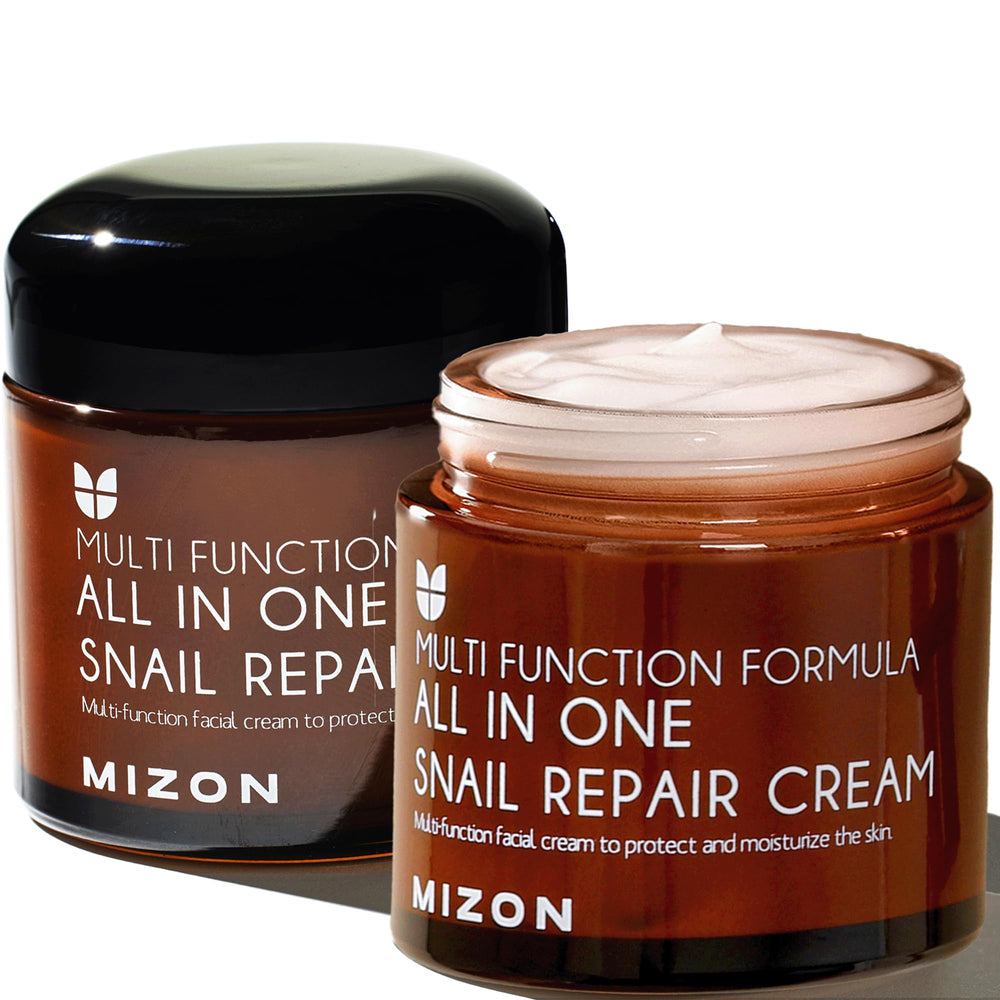 Crème MIZON à la bave d'escargot, texture légère et hydratante.