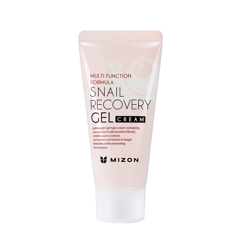MIZON Snail Recovery Gel Cream tube, hydratation légère et éclat durable.