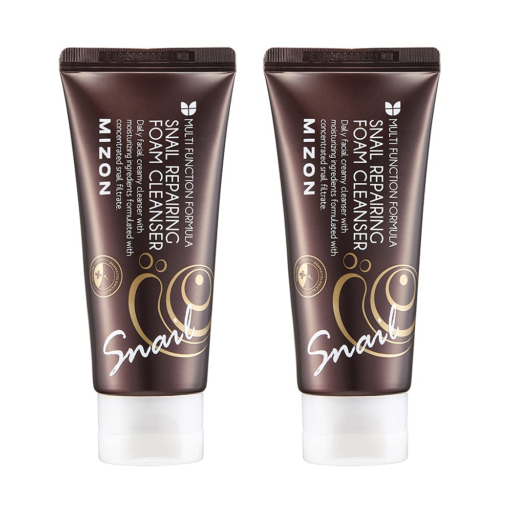 MIZON Snail Repairing Foam Cleanser bottle with rich foam for gentle cleansing.