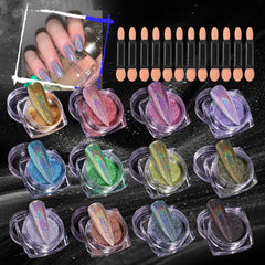 Poudre holographique MKNZOME arc-en-ciel, effet irisé pour designs uniques.