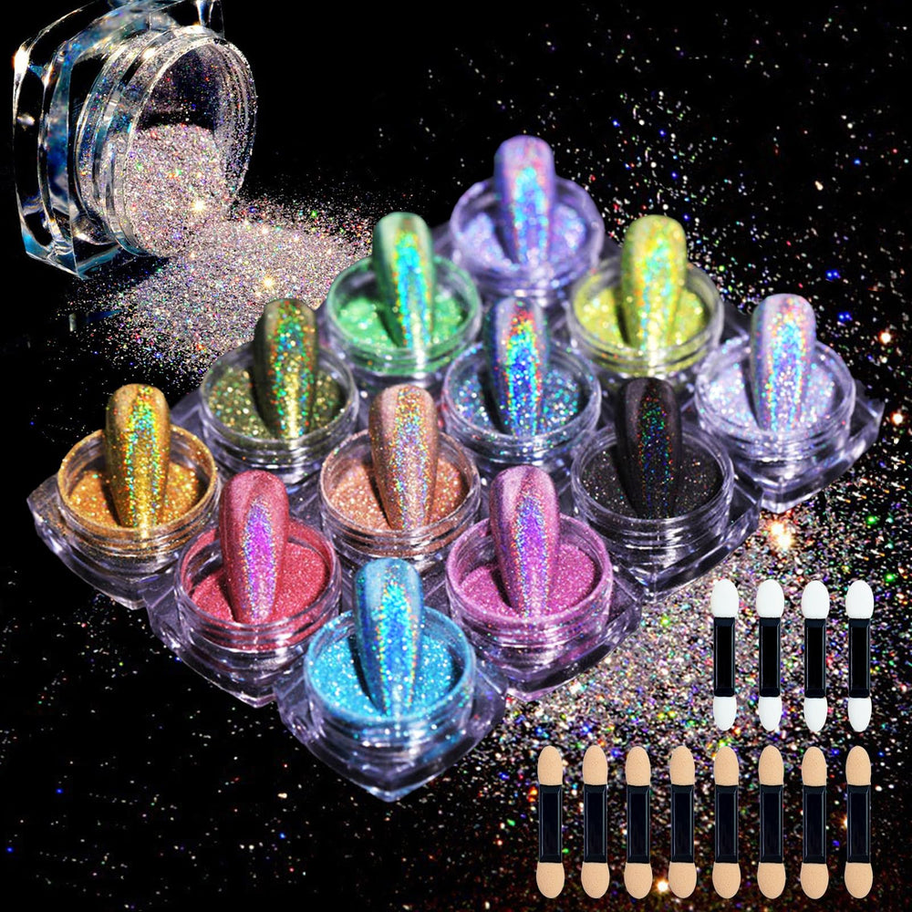 Poudre chromée MKNZOME en pots, fini lisse pour ongles naturels ou artificiels.