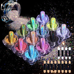 Poudre chromée MKNZOME en pots, fini lisse pour ongles naturels ou artificiels.