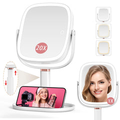 Mocado miroir maquillage lumineux 1x/20x, précision et détails.