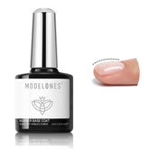 Modelones Base Gel Caoutchouc – bouteille montrant la texture flexible pour ongles fins.