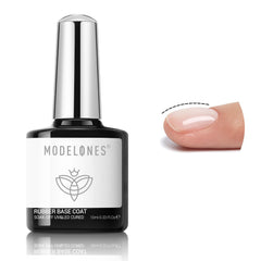 Modelones Base Gel Caoutchouc – bouteille montrant la texture flexible pour ongles fins.