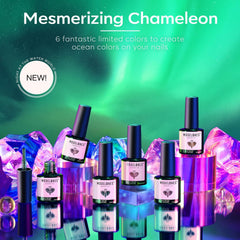 Modelones Chameleon Gel bleu pailleté effet aurora pour manucure maison