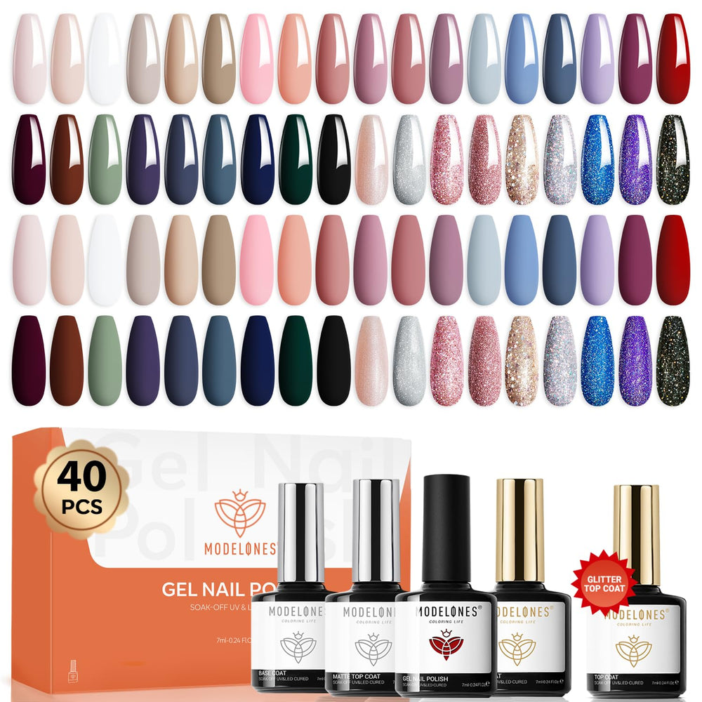 Modelones kit vernis gel 40 pièces, ensemble complet pour ongles à domicile.
