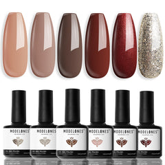 Modelones ensemble vernis gel 6 couleurs nude brun pour ongles élégants et durables