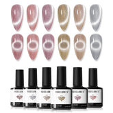 Modelones ensemble vernis gel 6 couleurs rose neutre avec effet œil de chat et aimant.