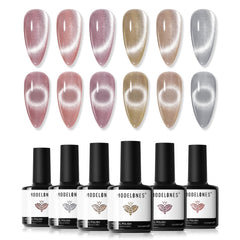 Modelones ensemble vernis gel 6 couleurs rose neutre avec effet œil de chat et aimant.