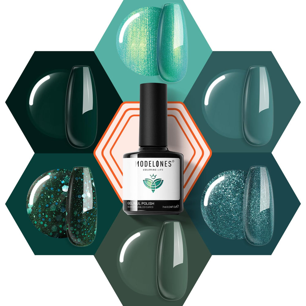 Modelones ensemble vernis gel vert éthéré, palette 6 couleurs pour salon ou domicile.