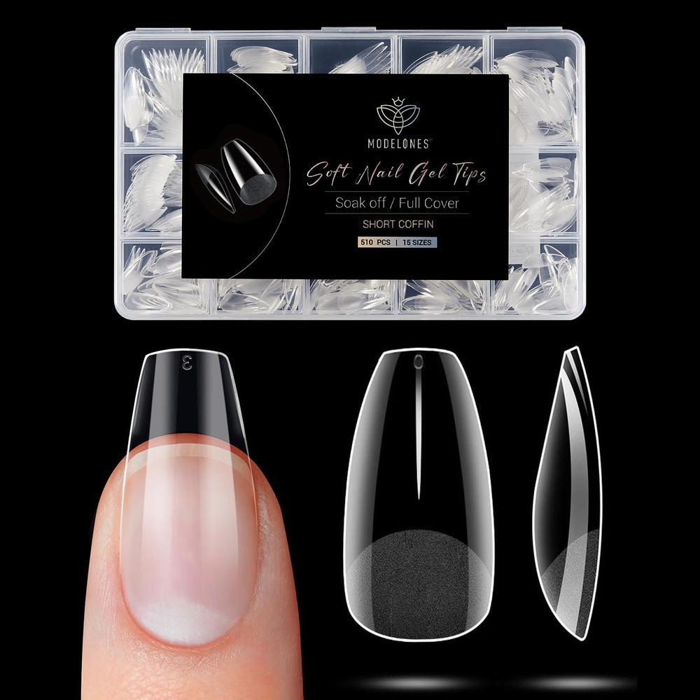 Modelones extensions ongles coffin court 510pcs, kit complet pour démarrage rapide.