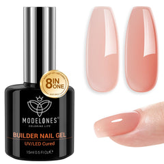 Gel Builder Modelones en teinte abricot‑rose pour une base naturelle et lumineuse.
