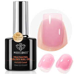 Modelones Gel Builder rose — bouteille, facilitant une manucure rapide et brillante.