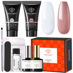 Kit Modelones Gel Poly avec couleurs clair et brun pour extensions à domicile.