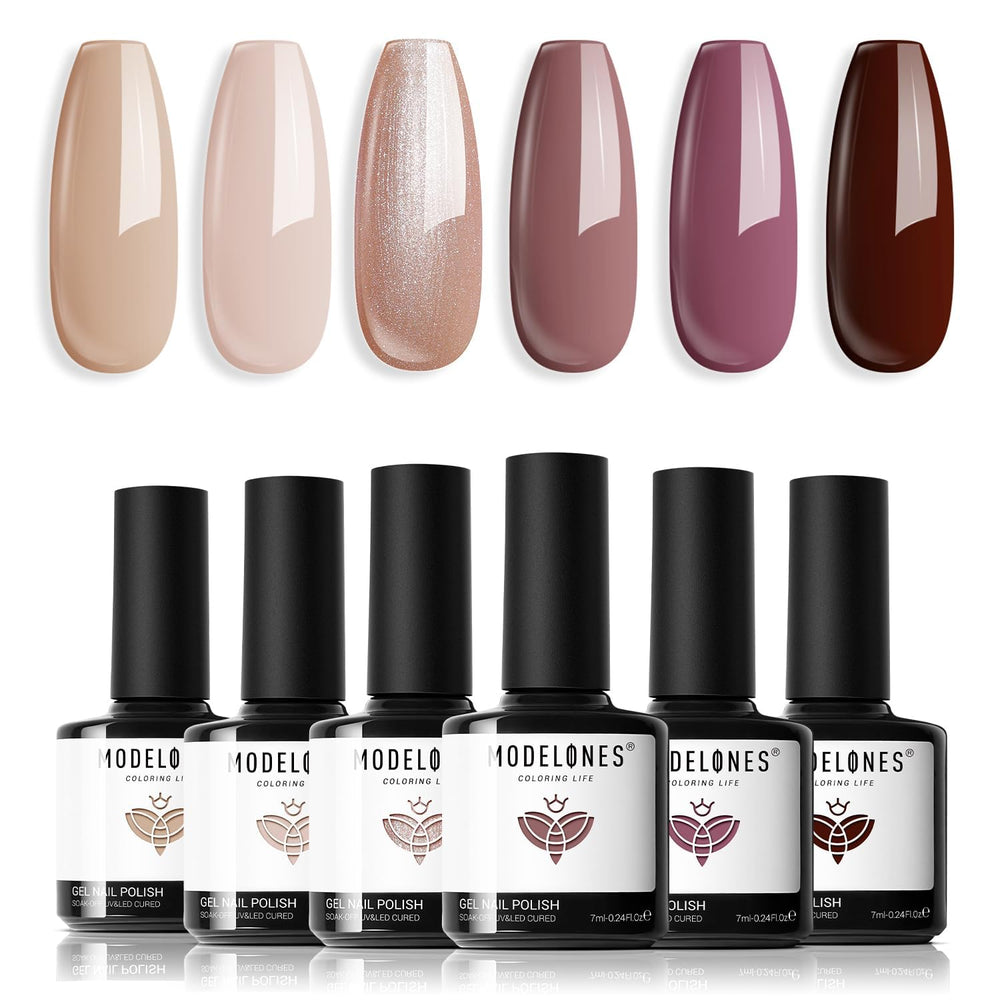 Modelones kit gel vernis six couleurs nude brun – ensemble prêt à l'emploi.