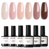 Kit Modelones vernis gel: 6 couleurs naturalles, rose et beige clair pour une manucure polyvalente.