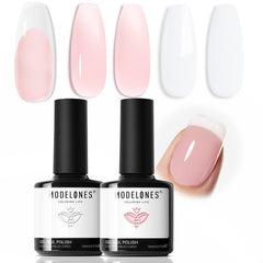 Modelones kit vernis gel style français blanc, pour une manucure élégante à domicile.