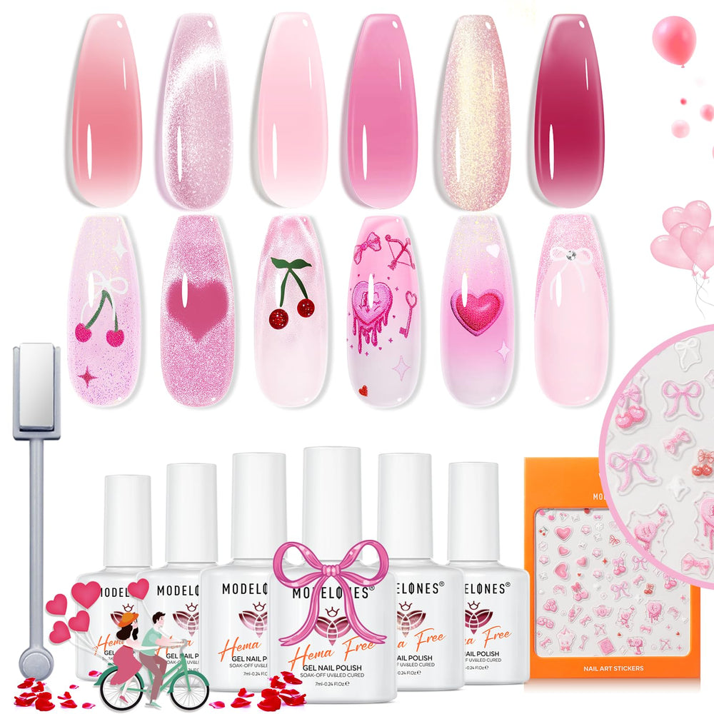 modelones kit-vernis-gel-rose-6-couleurs: kit polyvalent pour créer des nuances roses sur vos ongles.