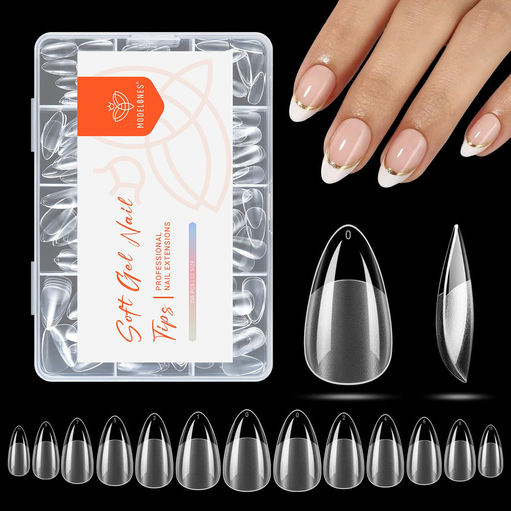 Modelones extensions d’ongles en gel amande courts, faciles à poser.