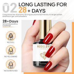 Ongles brillants avec vernis gel Modelones, fini lustré et longue tenue.