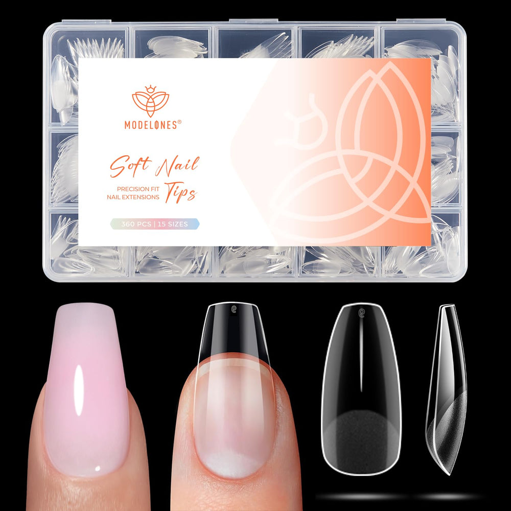 Modelones ongles coffin demi-mat 360pcs, facilité d’application et tenue durable.