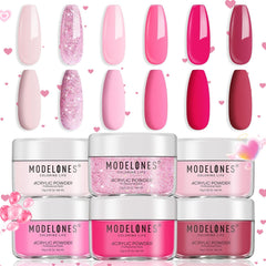 Modelones poudre acrylique rose 6 couleurs, kit mani maison pour salon sans lampe.