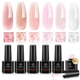 Modelones set gel builder rose nude, six pots pour une manucure nude durable à domicile.