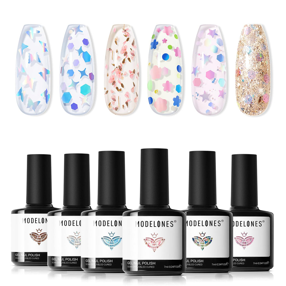Modelones Gel Ongles: vernis gel 6 couleurs fleurs sèches pour décorations saisonnières.