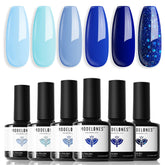 Modelones vernis gel bleu bébé pour une finition lisse et durable.