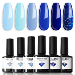 Modelones vernis gel bleu bébé pour une finition lisse et durable.