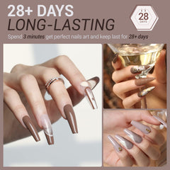 Modelones vernis gel brun paillettes scintillantes, effet chic.