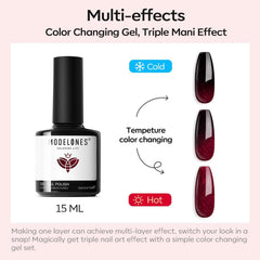 Modelones vernis gel changement couleur froid bleu, effet transition élégant et discret.