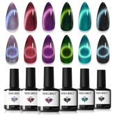 Modelones vernis gel effet œil de chat – 6 teintes scintillantes.