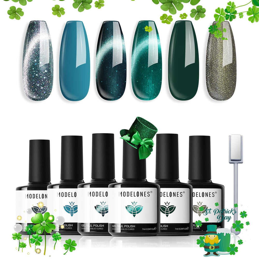 Modelones Gel: ensemble 6 couleurs œil de chat bleu-vert pour effet spectaculaire