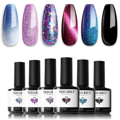 Modelones vernis gel étincelant bleu qui change de couleur pour un style unique.