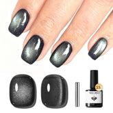 Vernis gel noir Modelones œil-de-chat avec paillettes holographiques pour un effet magnétique