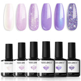 Modelones vernis gel paillettes violet ensemble pour un look glamour et longue tenue.