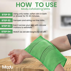 Lot de 5 gants exfoliants Modu, pratique et économique.