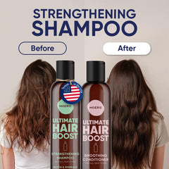 Moerie après-shampooing volumisant, bouteille ouverte, cheveux plus doux et volumineux