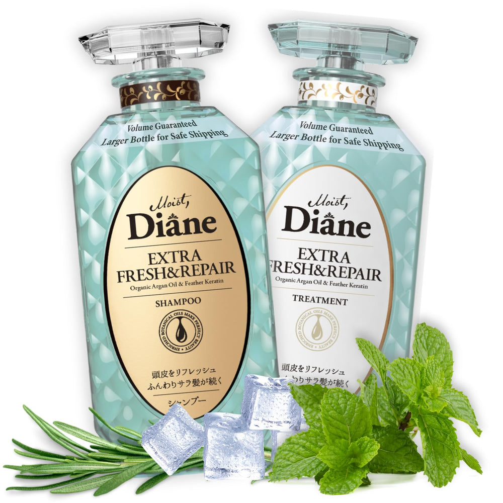 Shampoing anti-pelliculaire Moist Diane en flacon pour cuir chevelu frais et propre.