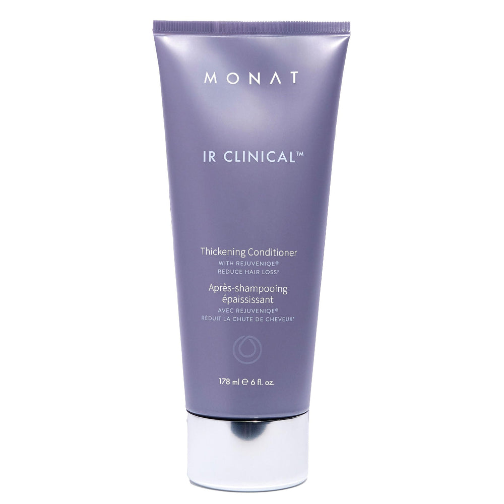 MONAT IR Clinical Thickening Conditioner – Bouteille et etiquette montrant un soin vegan sans sulfates pour cheveux.