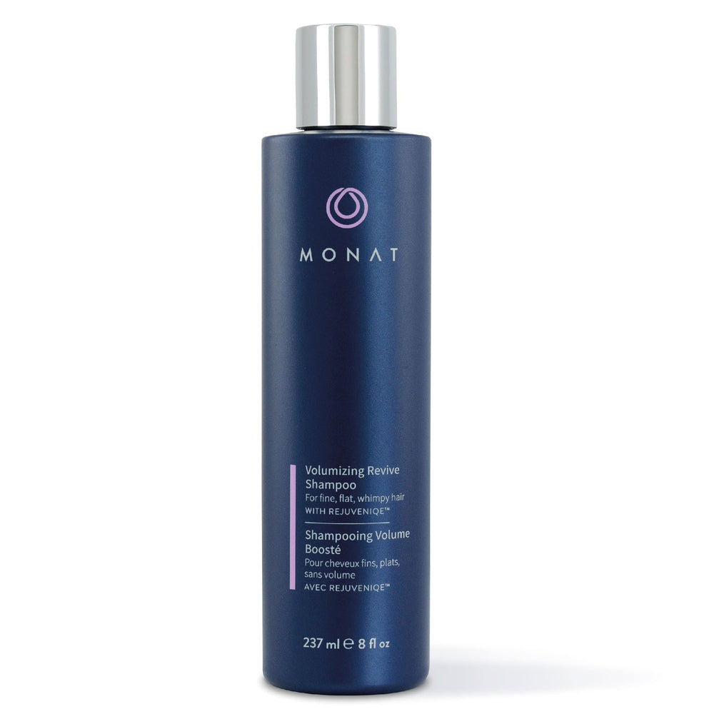 MONAT Volumizing Revive Shampoo, bouteille visible, promesse de volume léger et éclat.