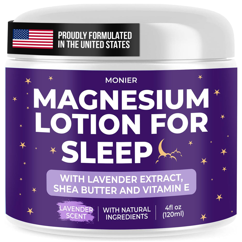 MONIER Lotion Magnesium Sommeil, bouteille, hydratation apaisante avant le coucher.