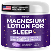 MONIER Lotion Magnesium Sommeil, bouteille, hydratation apaisante avant le coucher.